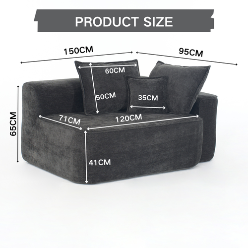 Canapé 2 Places Prêt à L’emploi Avec Coussin Et Poches Latérales, Noir