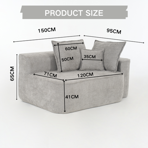 Canapé 2 Places Prêt à L’emploi Avec Coussin Et Poches Latérales, Gris