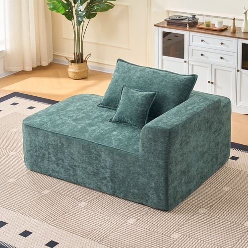 Chaiselongue Prête à L’emploi Avec Coussin, Siège Moelleux Et Rangement Latéral, Vert