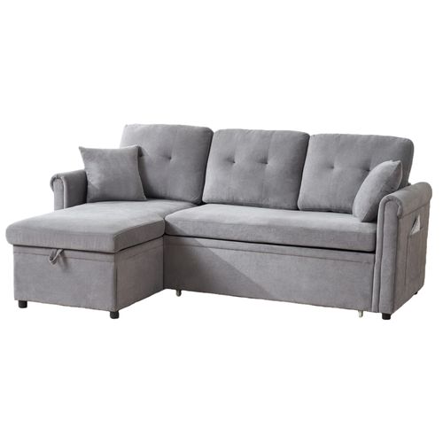 Canapé D’angle L Convertible Avec Coffre De Rangement Et Tissu Chenille Gris