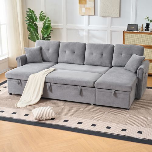 Canapé D’angle U Convertible Avec Coffre Et Tissu Chenille Gris, Grand Et Confortable