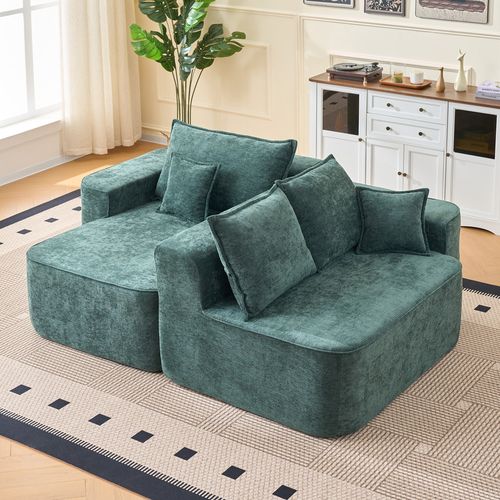Canapé D’angle L Modulable XXL En Chenille Verte, 264 cm, Sans Montage