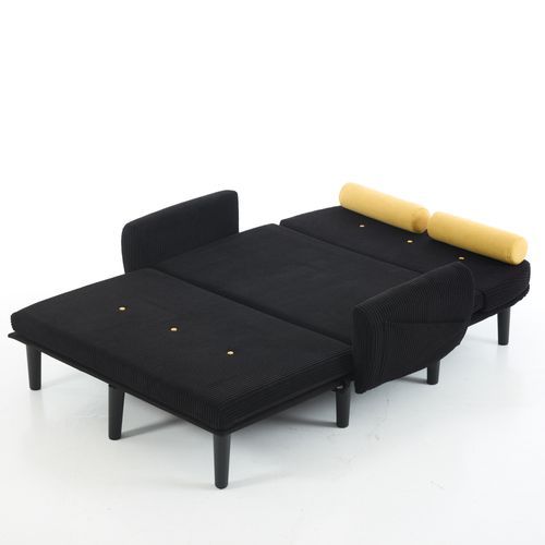 Canapé 2 Places En Velours Noir Avec Espace De Rangement Et Daybed