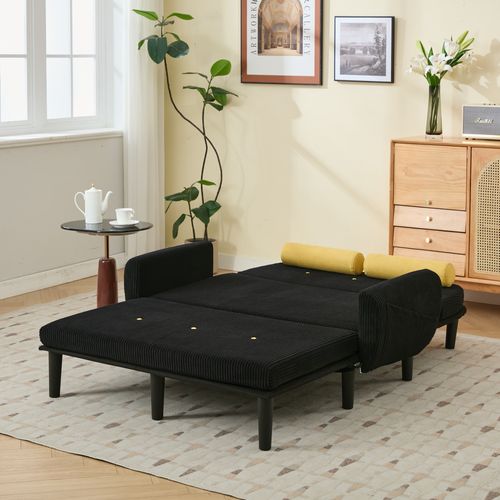 Canapé 2 Places En Velours Noir Avec Espace De Rangement Et Daybed