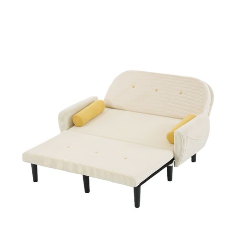 Canapé 2 Places En Velours Crème Avec Espace De Rangement Et Daybed