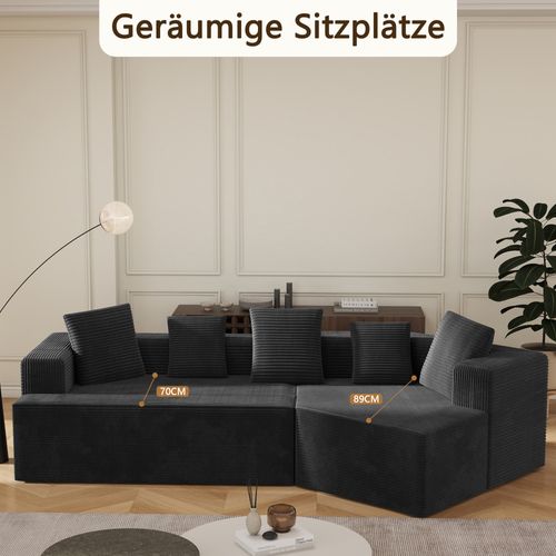 Canapé Modulable Cloud 312 Cm Sans Structure Rigide, Tissu Confort Noir, Sans Montage