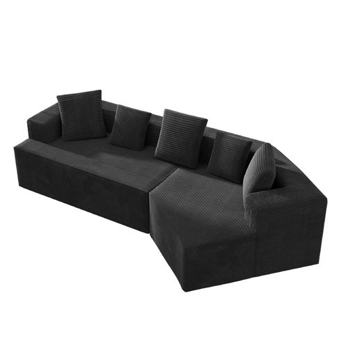 Canapé Modulable Cloud 312 Cm Sans Structure Rigide, Tissu Confort Noir, Sans Montage