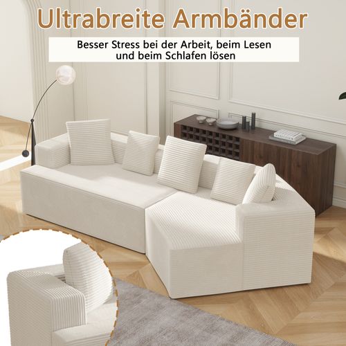 Canapé Modulable Cloud 312 Cm Sans Structure Rigide, Tissu Confort Blanc, Sans Montage