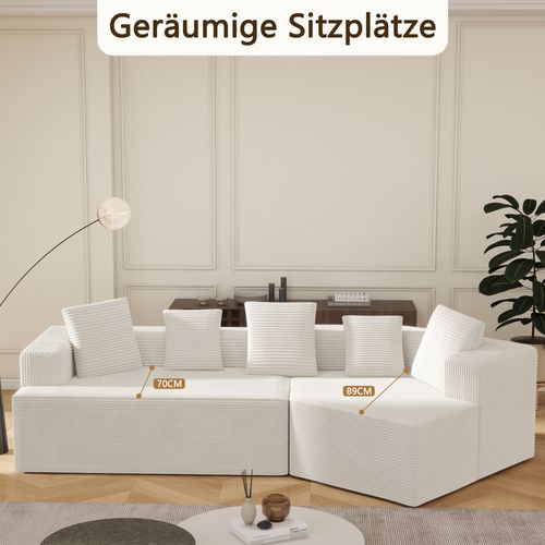 Canapé Modulable Cloud 312 Cm Sans Structure Rigide, Tissu Confort Blanc, Sans Montage