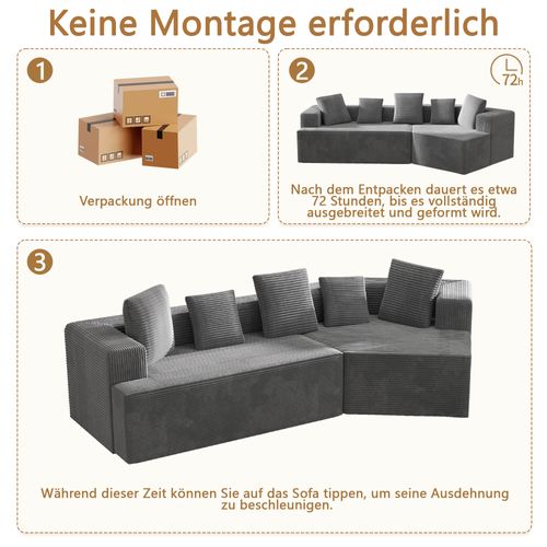 Canapé Modulable Cloud 312 Cm Sans Structure Rigide, Tissu Confort Gris, Sans Montage