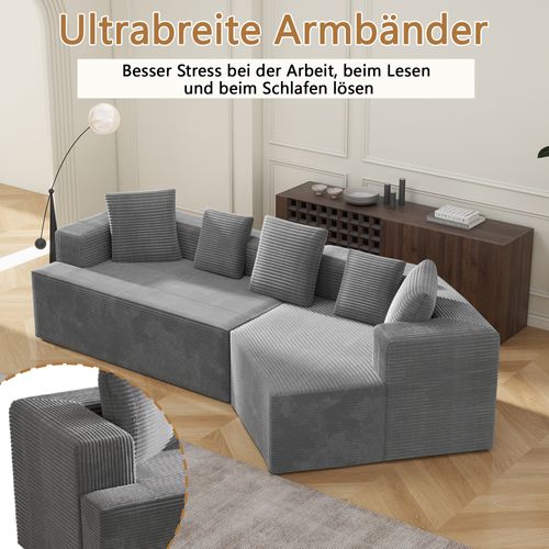 Canapé Modulable Cloud 312 Cm Sans Structure Rigide, Tissu Confort Gris, Sans Montage