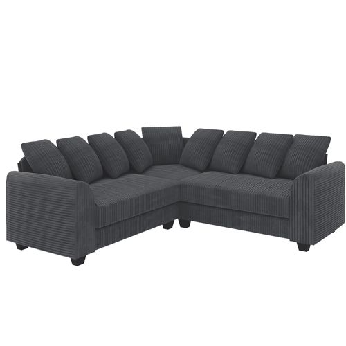 Canapé D’angle Modulable En L Avec Coussins Lombaires, Assise Profonde, Tissu Gris