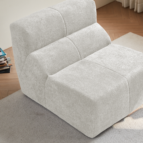 Fauteuil Individuel En Velours Blanc Ultra Doux Style Nuage, Design Moderne Sans Montage