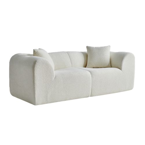 Canapé 2 Places En Velours Beige Au Design Compact, Avec Coussins, Idéal Salon Bureau Appartement