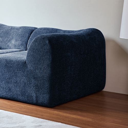 Canapé 2 Places En Velours Bleu Au Design Compact, Avec Coussins, Idéal Salon Bureau Appartement