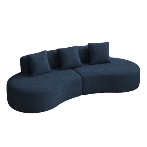 Canapé D’angle Incurvé 3 Places En Velours Bleu, Design Modulable Et Contemporain Pour Salon
