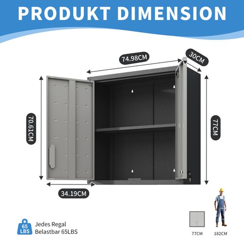 Armoire Murale Métallique Verrouillable Avec Étagère Réglable Pour Garage Atelier Et Bureau 77 Cm