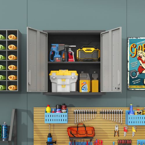 Armoire Murale Métallique Verrouillable Avec Étagère Réglable Pour Garage Atelier Et Bureau 77 Cm