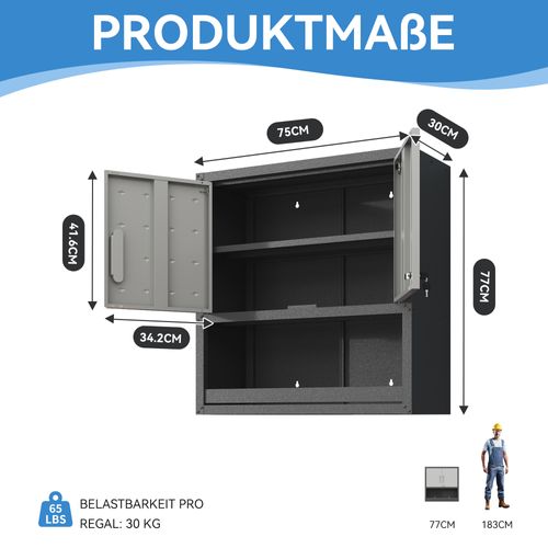 Armoire Murale Métallique Avec Portes Verrouillables, Étagère Et Compartiment Ouvert 75×77×30 Cm