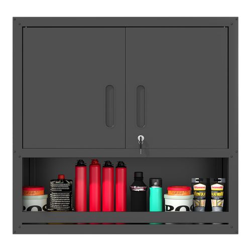 Armoire Murale Métallique H77 Cm Avec Portes Verrouillables Étagère Réglable Et Compartiment Ouvert