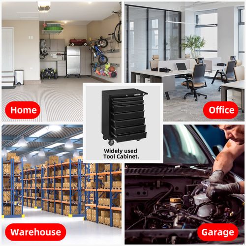 Chariot à Outils Métallique 7 Tiroirs Avec Roulettes Et Serrure Pour Garage