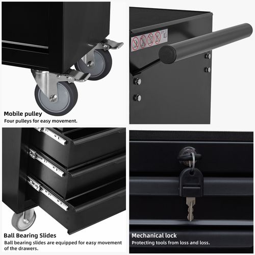 Chariot à Outils Métallique 7 Tiroirs Avec Roulettes Et Serrure Pour Garage