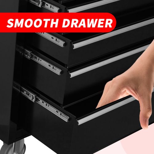 Chariot à Outils Noir 6 Tiroirs Avec Roulettes Et Serrure Pour Atelier Et Garage