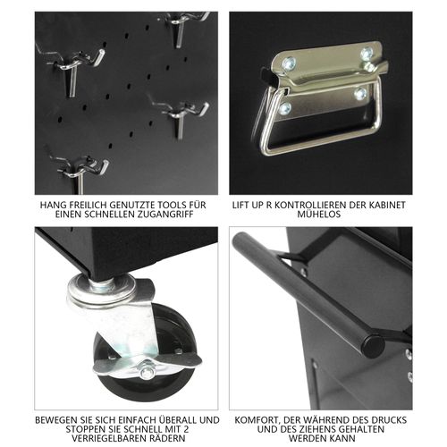 Chariot à Outils Mobile 6 Tiroirs Avec Roulettes Et Compartiments Verrouillables Noir