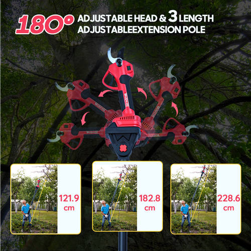 Ébrancheuse Électrique Avec 3 Modes De Coupe, Téléscopique 228,6 Cm, 2 Batteries, 300w