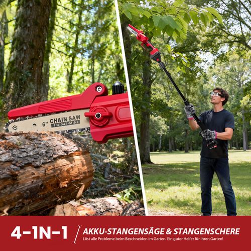 Scie Télescopique Sans Fil 300w Avec Tête Pivotante 180° Et Batteries Pour Jardin