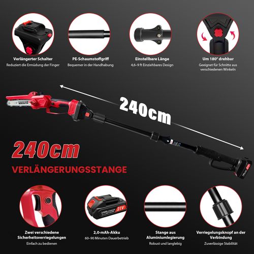 Scie Télescopique Sans Fil 300w Avec Tête Pivotante 180° Et Batteries Pour Jardin