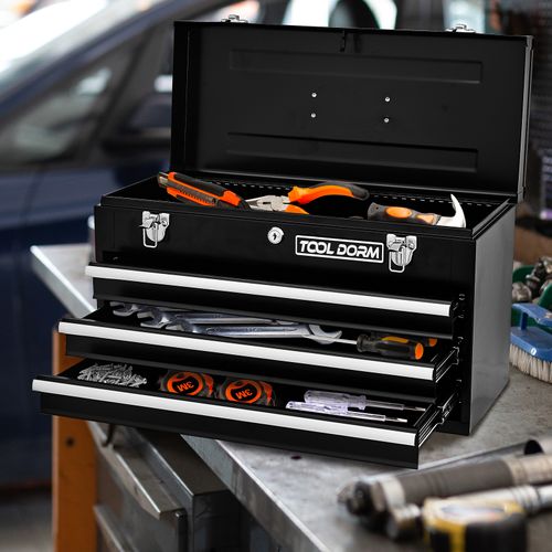 Boîte à Outils Métallique Portable Avec 3 Tiroirs, Protection Eva Et Verrouillage Sécurisé, 51 cm