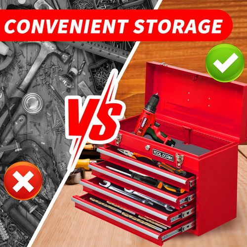 Boîte à Outils Métallique Portable Rouge 4 Tiroirs Avec Doublures Eva, Verrouillage Sécurisé, 51 cm