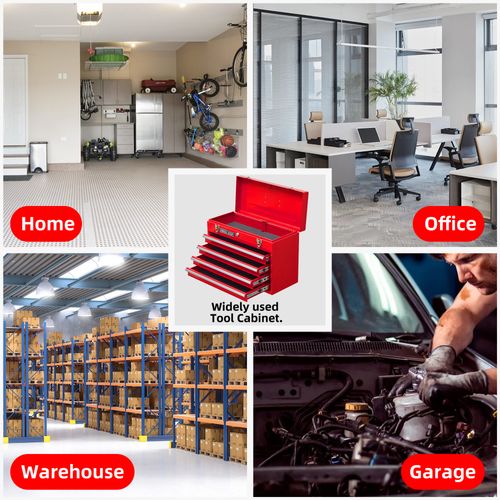 Boîte à Outils Métallique Portable Rouge 4 Tiroirs Avec Doublures Eva, Verrouillage Sécurisé, 51 cm