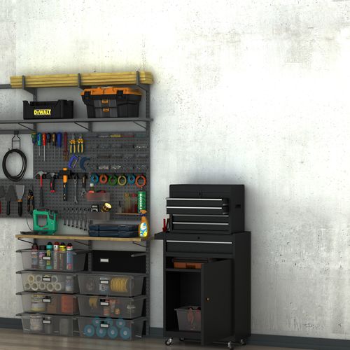 Chariot D’atelier Métallique Mobile Avec 5 Tiroirs Et Roues 360° 52,5x28x104,5 cm