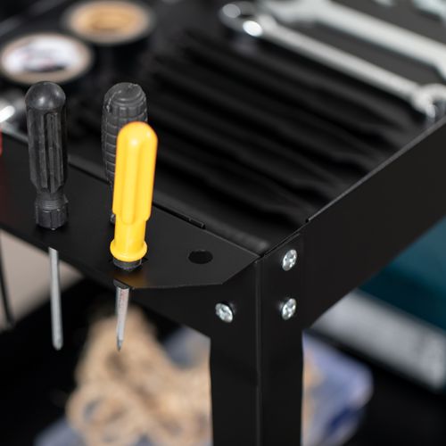 Chariot D’atelier En Acier Noir à 3 Étagères Sur Roulettes Avec Poignée, Charge 150 kg