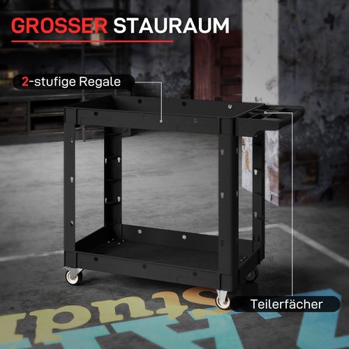 Chariot D’atelier à 2 Étages Mobile Avec Poignée Latérale Et Crochets, Charge Max 227 kg