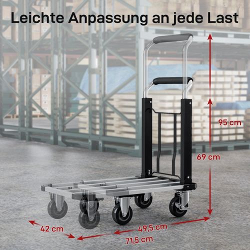 Diable Pliable En Aluminium 150 kg, Plateforme Extensible Et Poignée Réglable, Noir