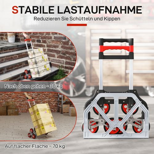 Diable Pliable à 6 Roues Pour Escaliers, Aluminium, Capacité 70 kg, Rouge