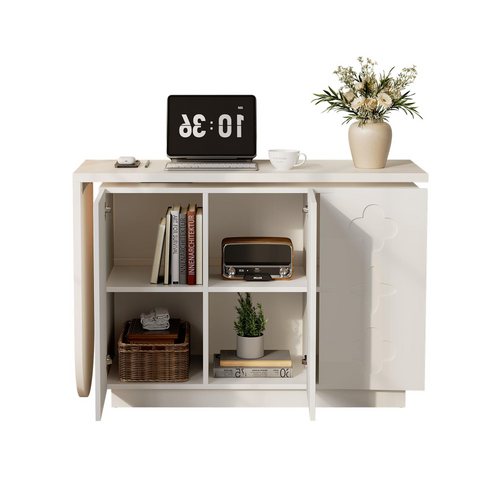 Bureau D’angle L Pivotant Avec Rangement Intégré, Table Multifonction Blanche 110 cm