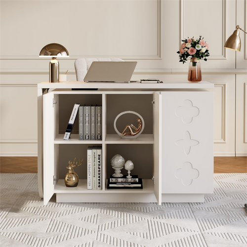 Bureau D’angle L Pivotant Avec Rangement Intégré, Table Multifonction Blanche 110 cm