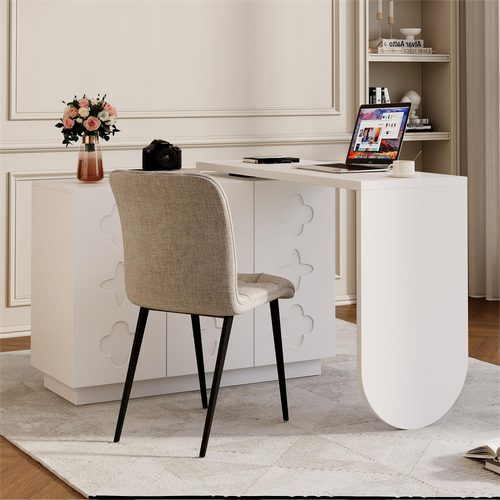 Bureau D’angle L Pivotant Avec Rangement Intégré, Table Multifonction Blanche 110 cm