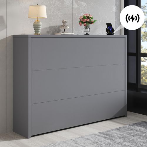 Bureau Pliable Mobile 2-en-1 Avec Chargeur Sans Fil, Rangement Intégré Et Roulettes, Gris Mat