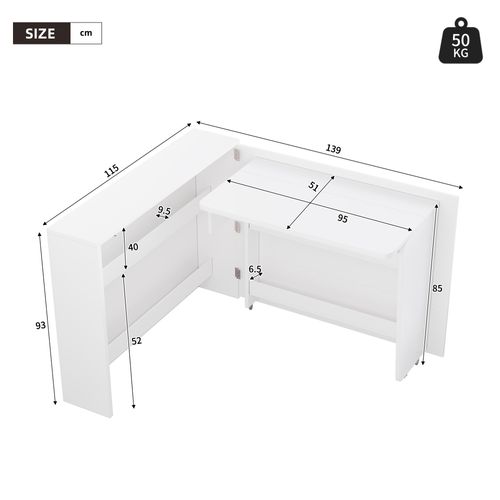 Bureau Pliable Mobile 2-en-1 Avec Chargeur Sans Fil, Roulettes Freinées Et Rangement, Blanc Brillant