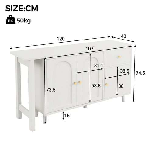 Bureau Rotatif 2-en-1 Blanc Avec Rangements, 360°, 3 Portes Et 1 Tiroir, Usage Multifonction