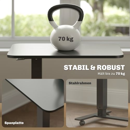 Bureau Assis-debout Mobile Réglable En Hauteur Avec Roulettes Et Plateau C, Noir