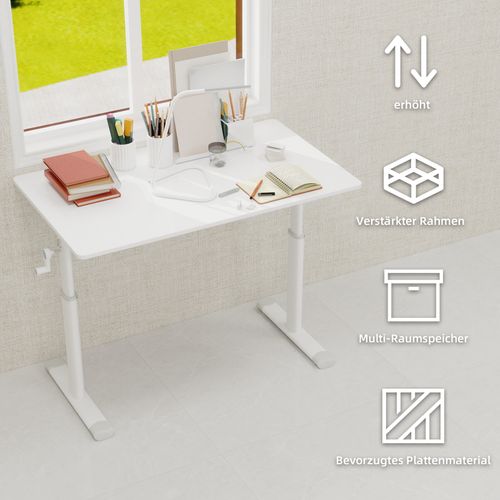 Bureau Réglable Pour Enfants Et Adultes – Hauteur Manuelle Ajustable, Design Compact 60x100cm, Blanc