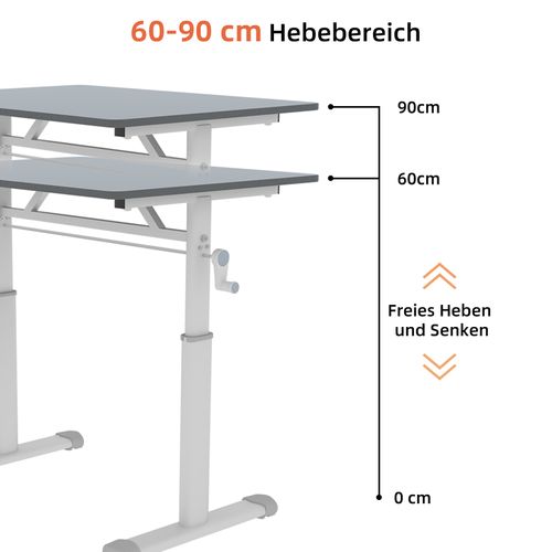 Bureau Réglable Pour Enfants Et Adultes – Hauteur Manuelle Ajustable, Design Compact 60x100 Cm, Gris