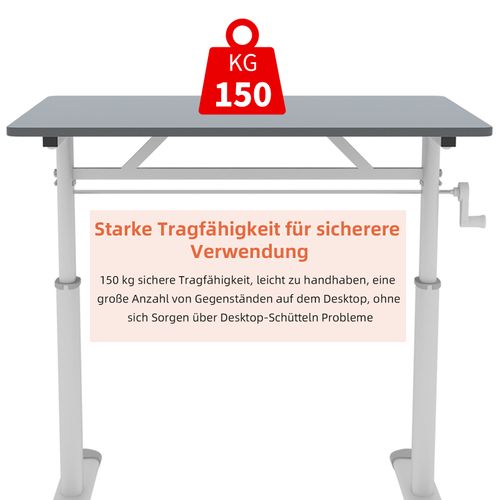 Bureau Réglable Pour Enfants Et Adultes – Hauteur Manuelle Ajustable, Compact 60x120 Cm, Gris