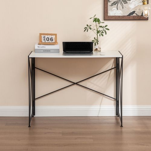 Bureau Pliable Blanc Compact – Facile à Monter, Multifonction Pour Petits Espaces 99x50x75 Cm